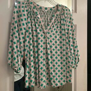 Crown & Ivy Pink and Green Geometric Blouse